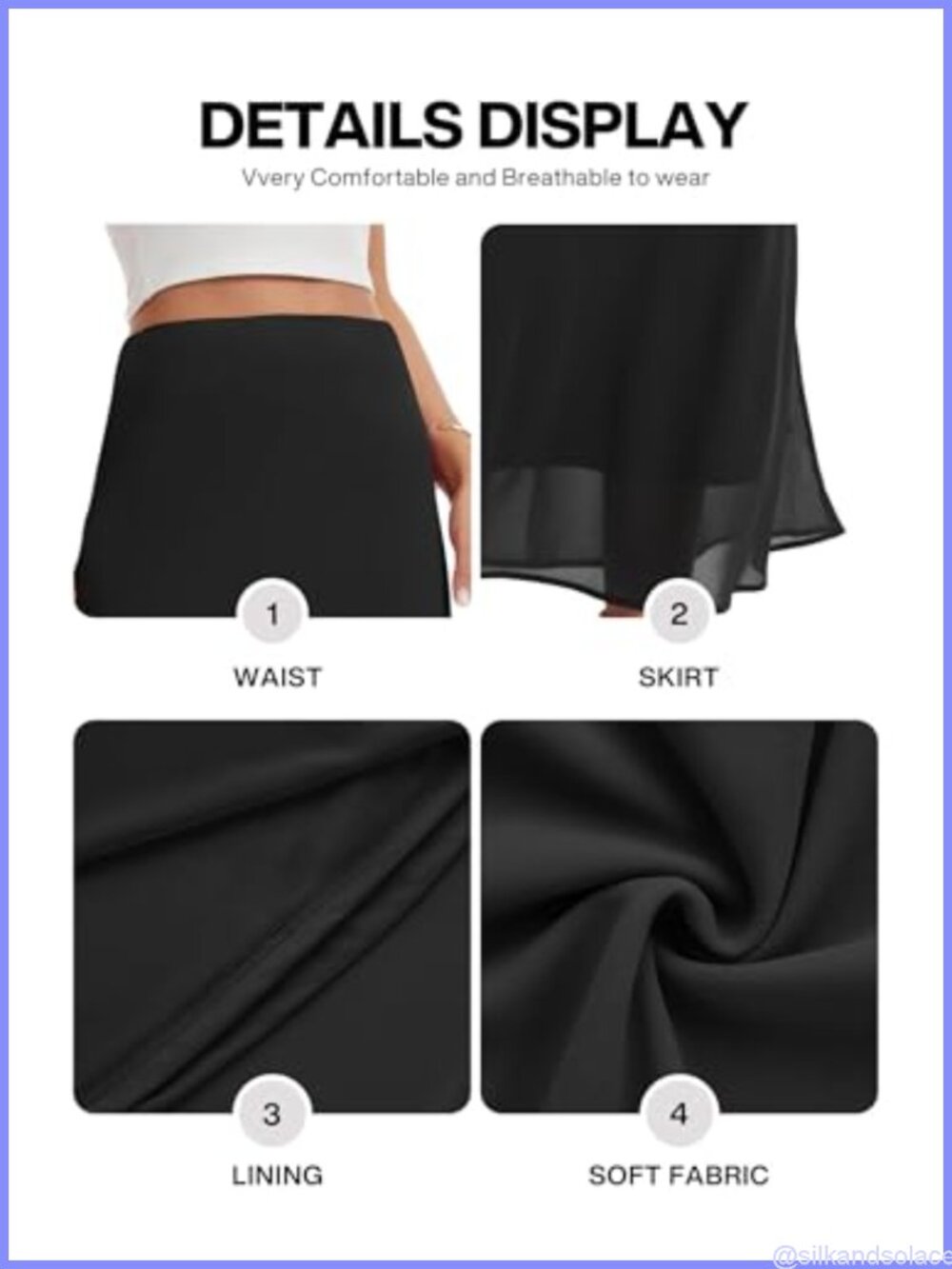 Chiffon Maxi Skirt High Waist A-Line Flowy Midi Skirt with Lining Business - Picture 5 of 5